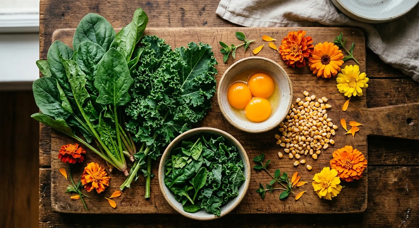 富含葉黃素的護眼食材:深綠蔬菜、蛋黃、玉米