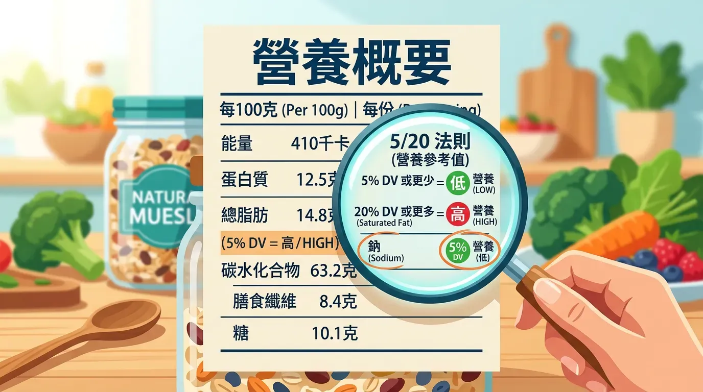 快速摘要：營養標籤的「5/20 法則」