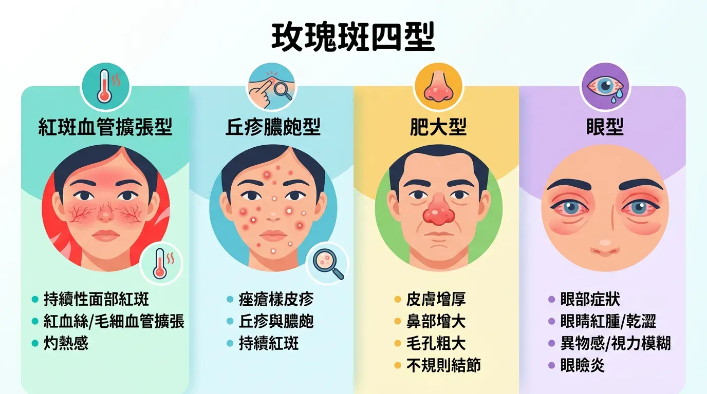 快速摘要：玫瑰斑的四種亞型與徵兆