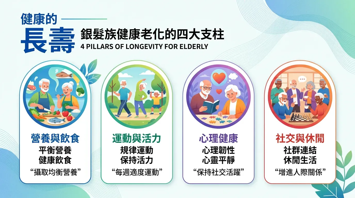 快速摘要：銀髮族健康長壽的「四大支柱」