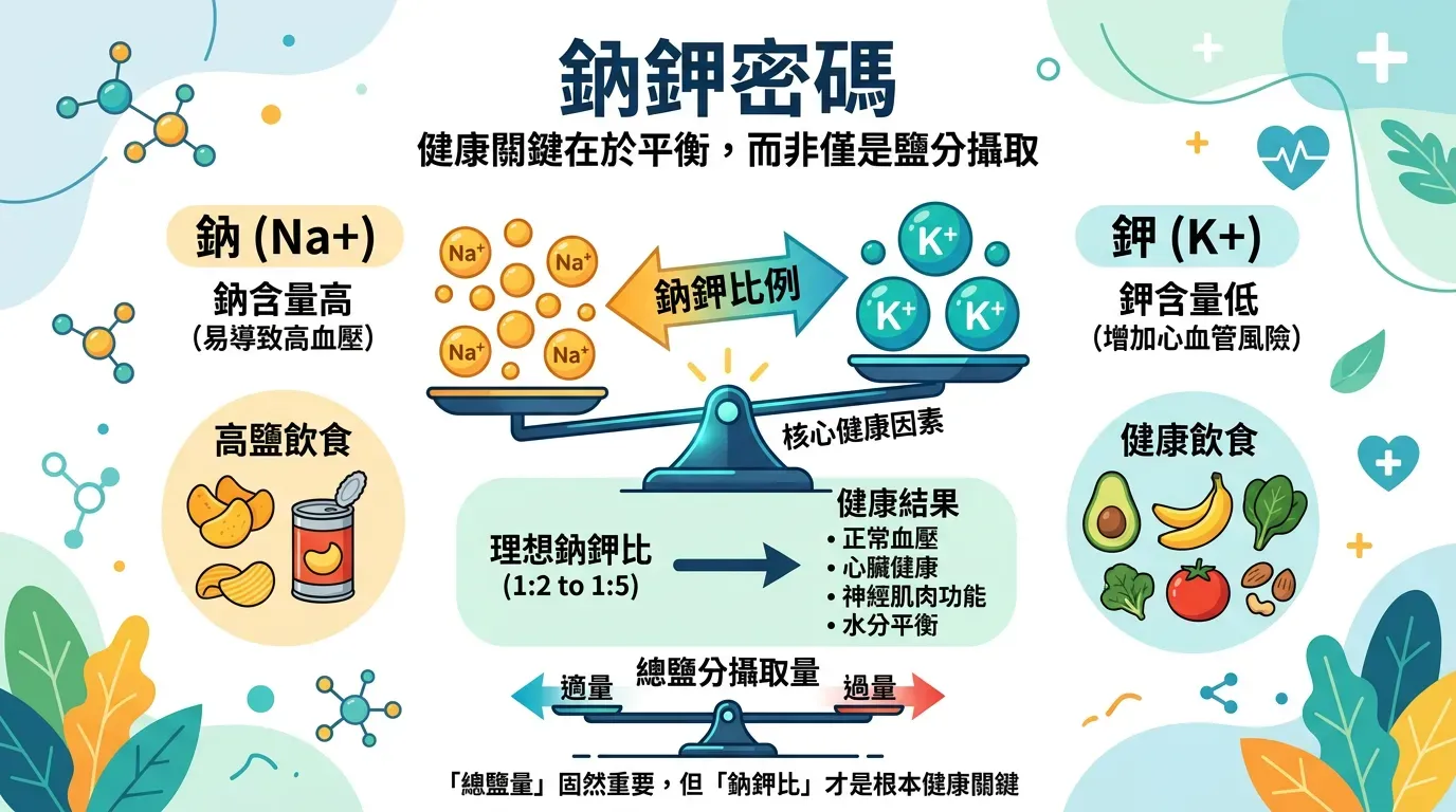 分子基礎：為什麼「鈉鉀比」比總鹽量更重要？