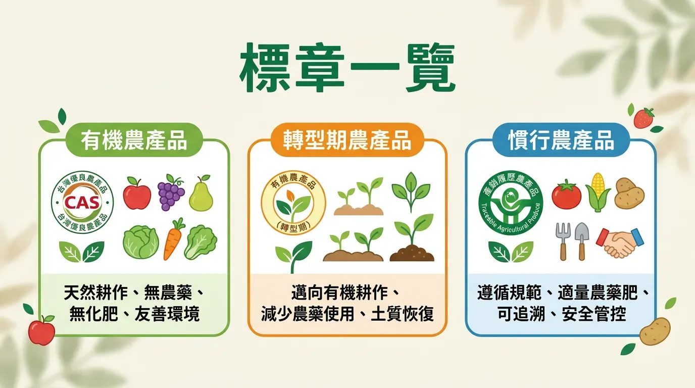實用拆解：快速摘要：台灣主流蔬果標章對比